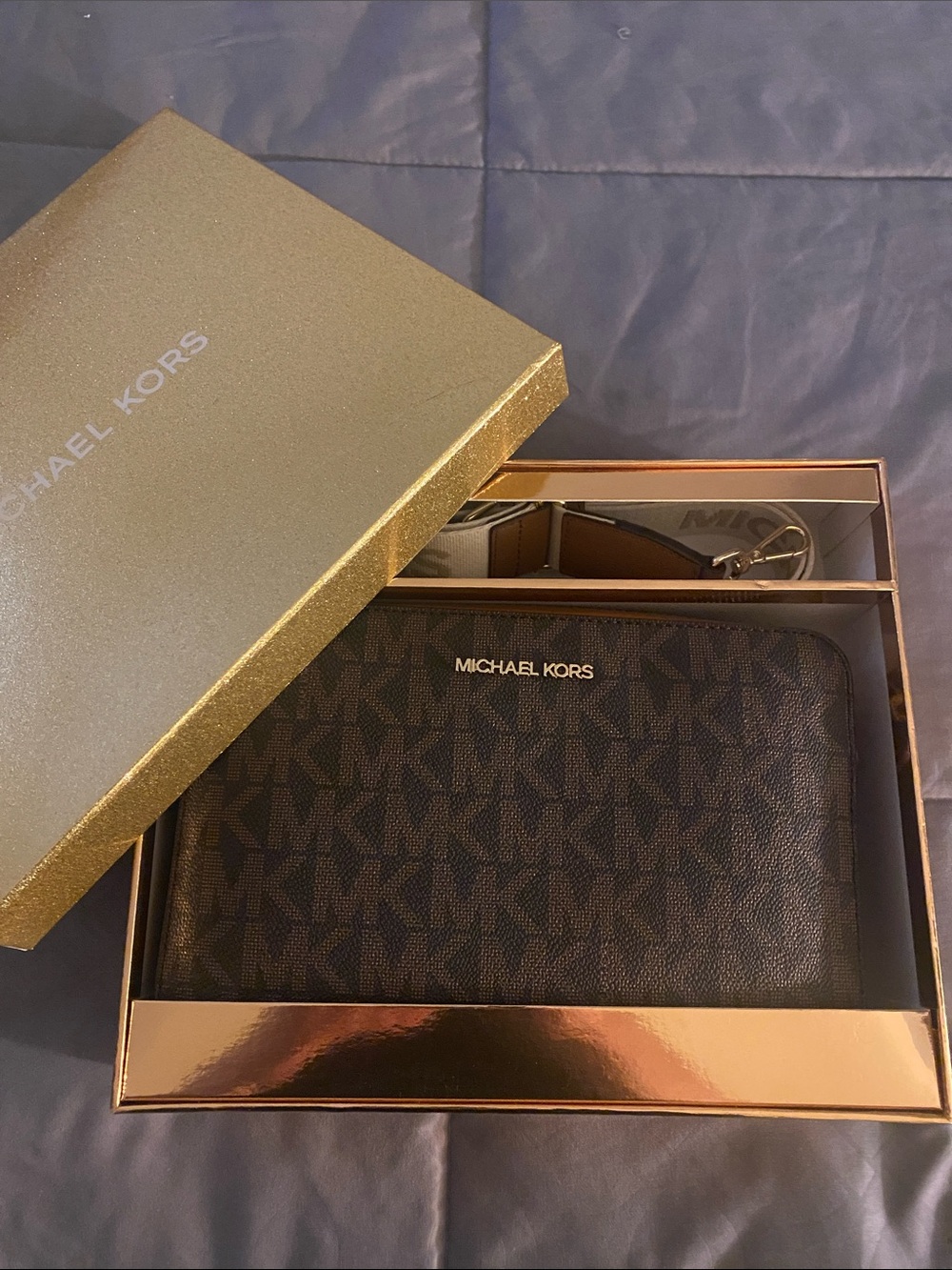 Michael Kors Brown/Black Signature MK Zip-Around bag/clutch large size